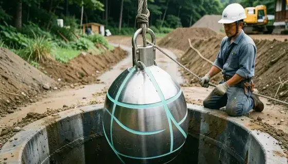 井戸からの水中ポンプ引き上げ